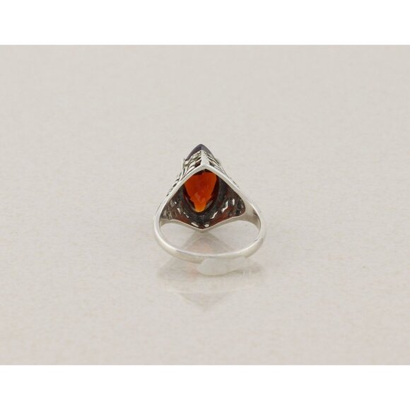 Sterling Silver Red Cubic Zirconia and Marcasite Ring Size 6 3/4 - Picture 9 of 9